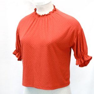Madewell Women Red Polka Dot Mock Neck Top Blouse XXS